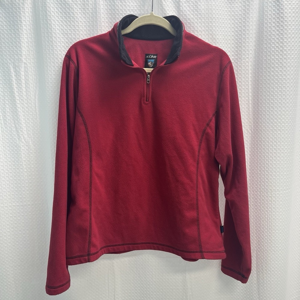 Kuhl Women's Red Fleece 1/4 Zip Pullover Top Large Microchamois Gorpcore Hiking